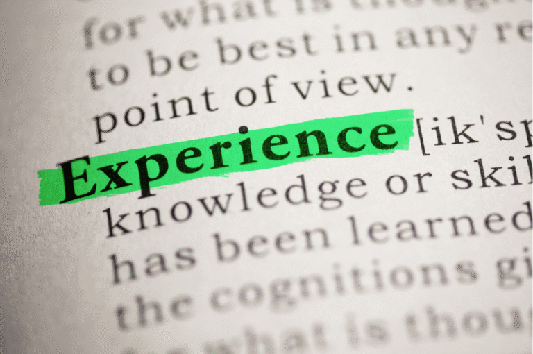 experience definition on a dictionary page